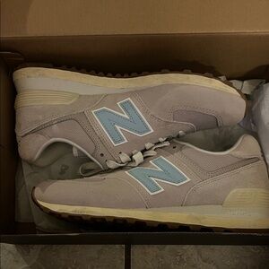 New Balance Light Gray Sneakers with Sky Blue Accents